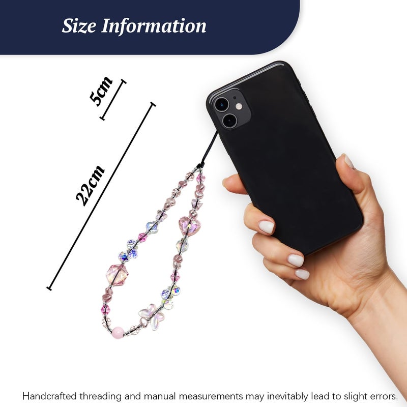 WCCH Beaded Phone Charm Y2K Kawaii Handmade Acrylic Phone Lanyard Wrist Strap for Camera Bag Airpods Keychain Charm Pink Purple Crystal Beads and Butterfly - Image 5
